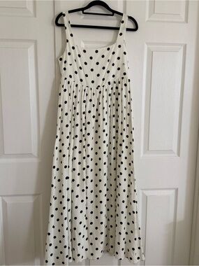 STORIA White Black Polka Dot Scoop Neck Midi Dress M